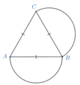 Triangle équilatéral avec deux demi-cercles